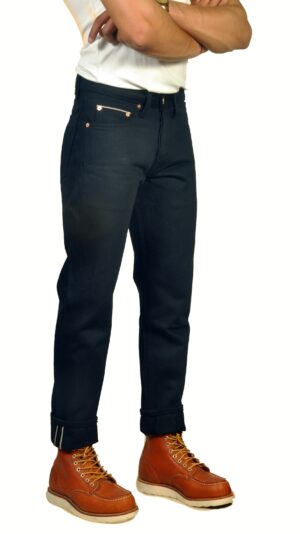 17oz Japanese Selvedge Raw Denim Slim Fit Jeans - Black Color Front side